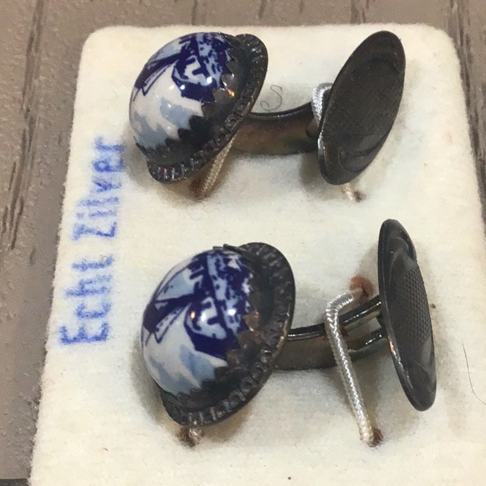 Vintage Delft Blue Dutch Windmill Cufflinks - Picture 3 of 5